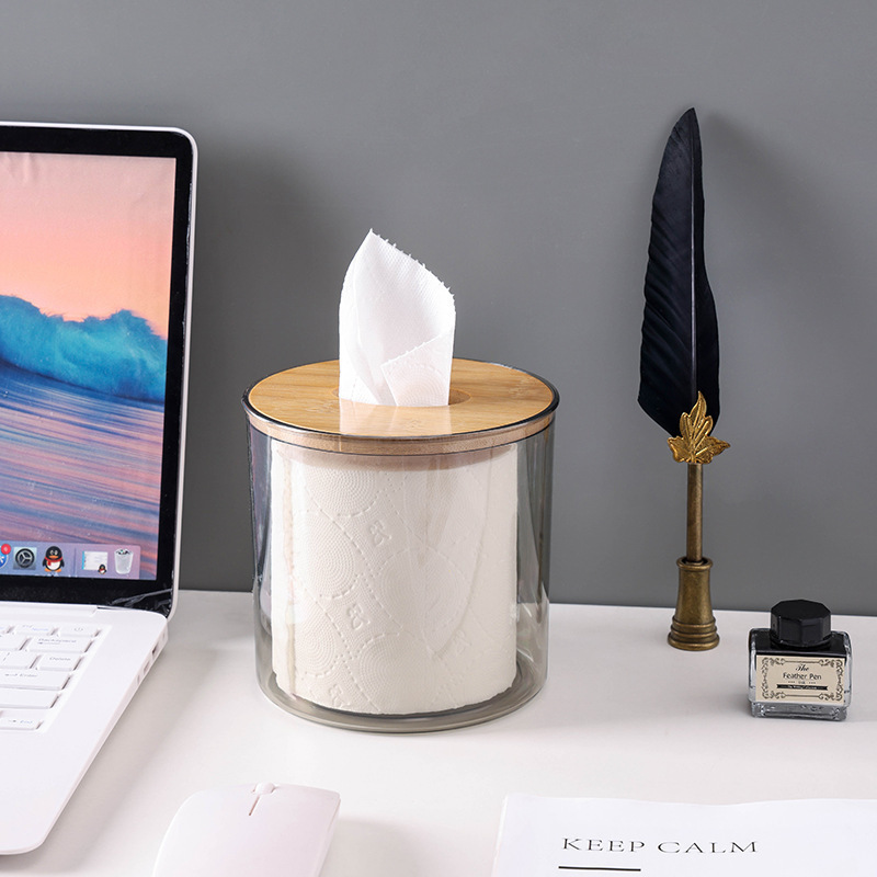 Round Tissue Storage Tube Bathroom Wall-Mounted Roll Paper Tube Tissue Storage Box Home Living Room Coffee Table Tissue Box 210401