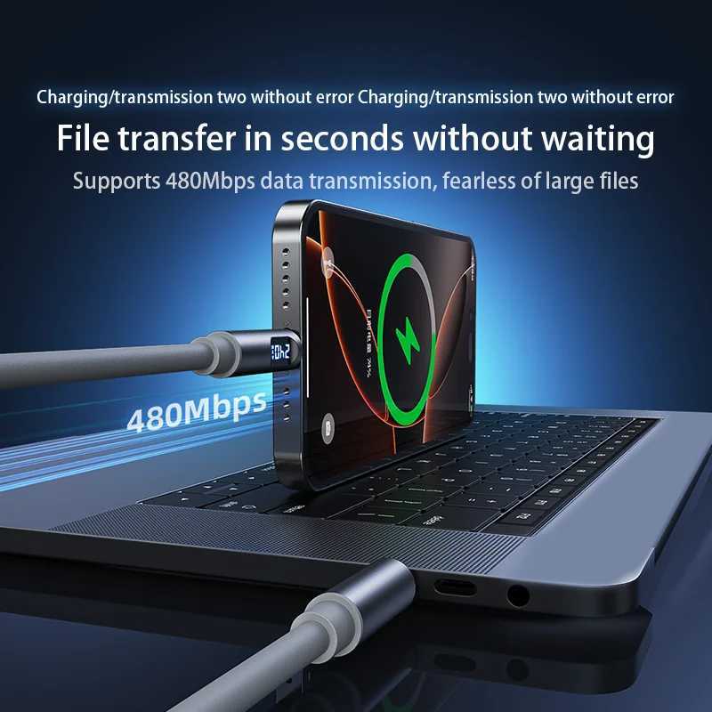 NNBILI 240W Type C to Type C Fast er Charge Digital Display Cable USB C Data Cable For Iphone 15 16 17 C251203