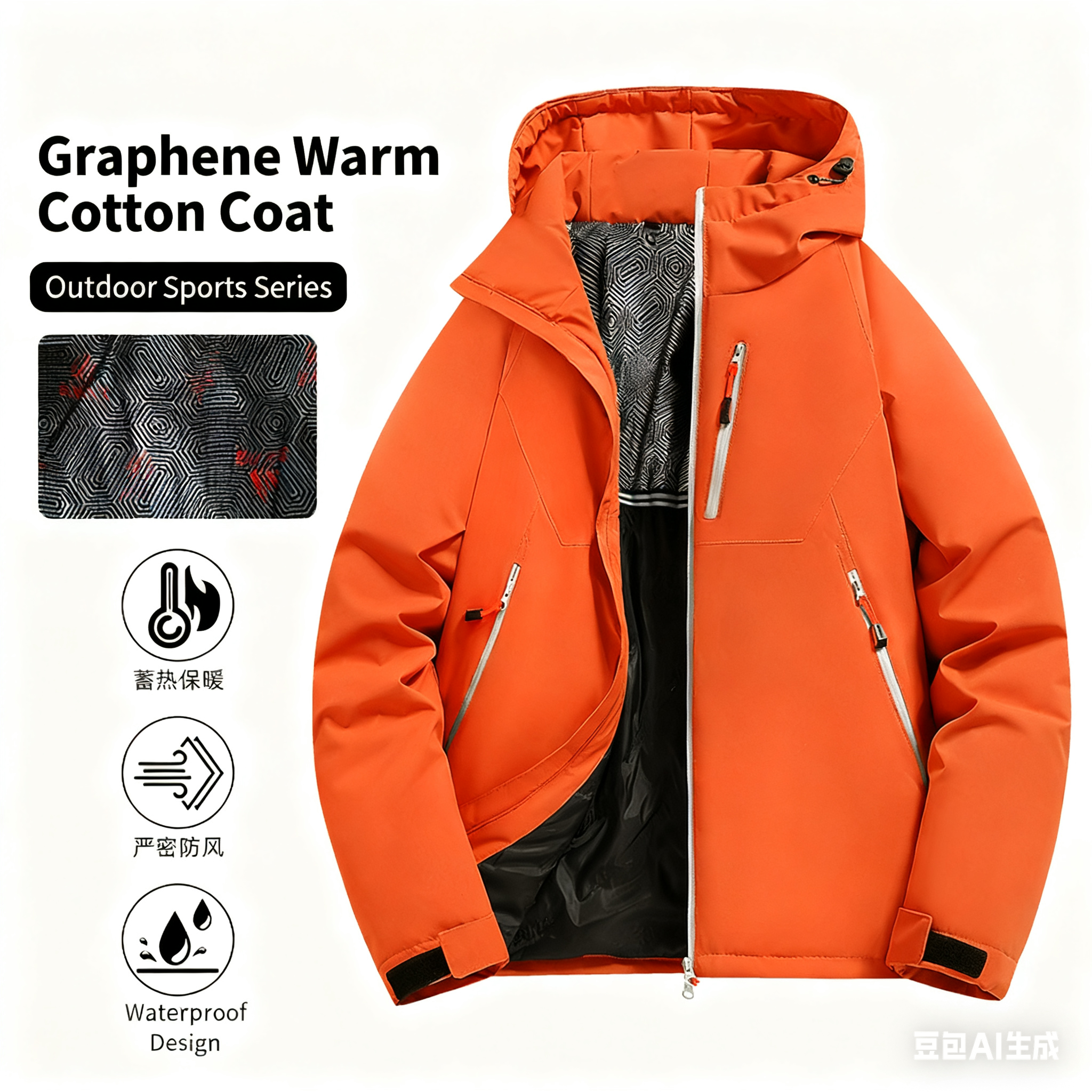 Outdoor Waterproof Cotton Coat - Unisex, Loose Hooded Puffer Jacket with Graphene Lining for Couples, Winter Style