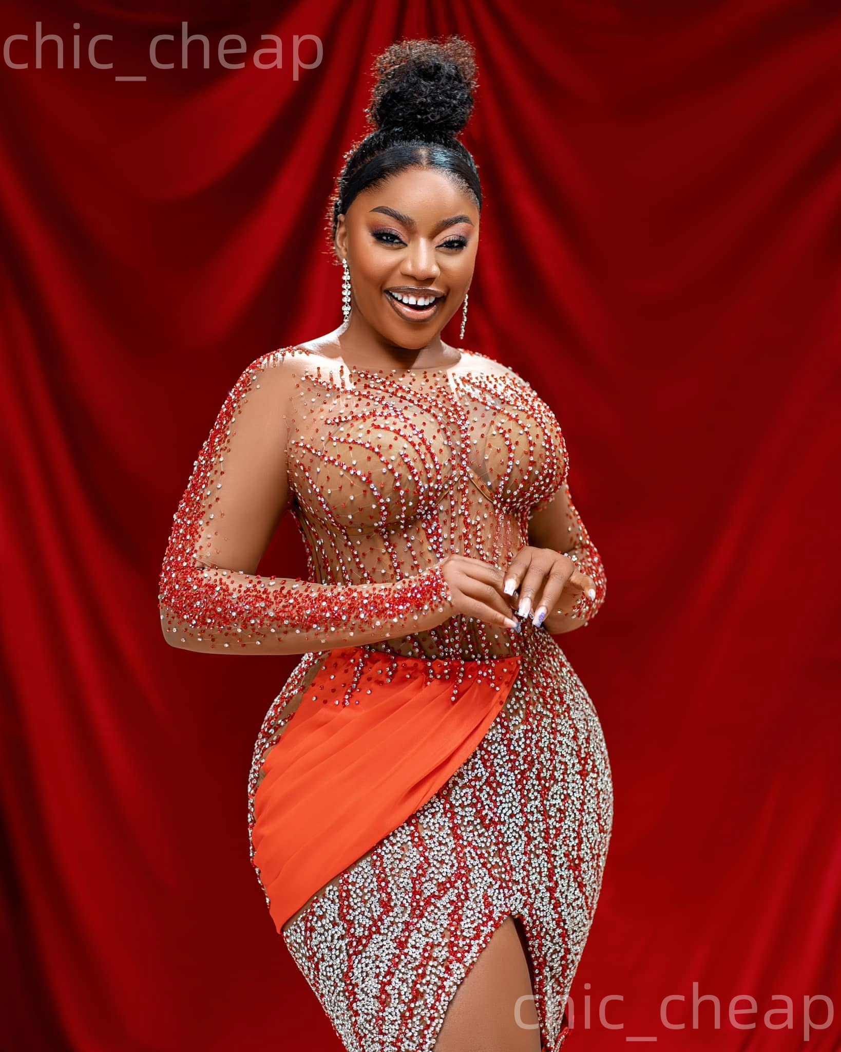 Aso Ebi Burnt Orange Mermaid Prom Dresses 2026 Flowers Crystals Illusion Evening Formal Party Second Birthday Engagement Gowns Dress For Special Occas