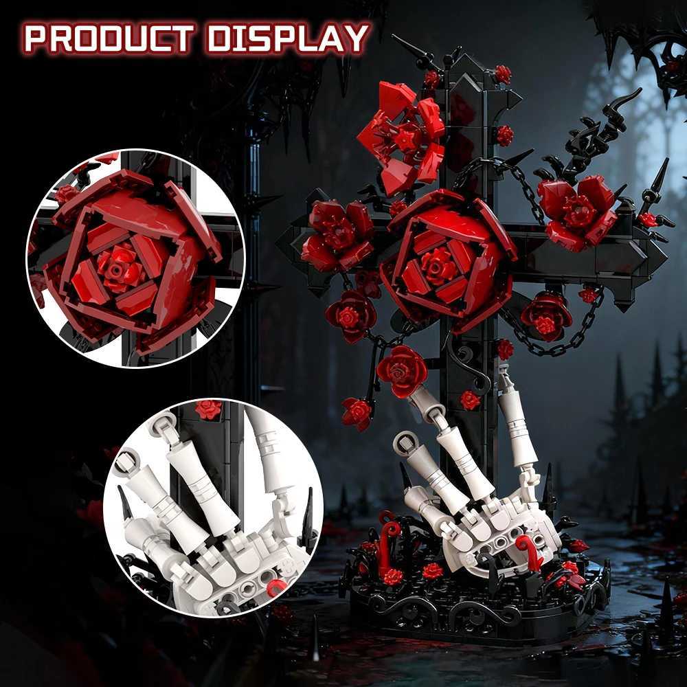 MOC Gothic Cross Building Blocks Kit Dark Series Horror Skl Hand Rose Decorative Brick Toy for Adts Gift C251203