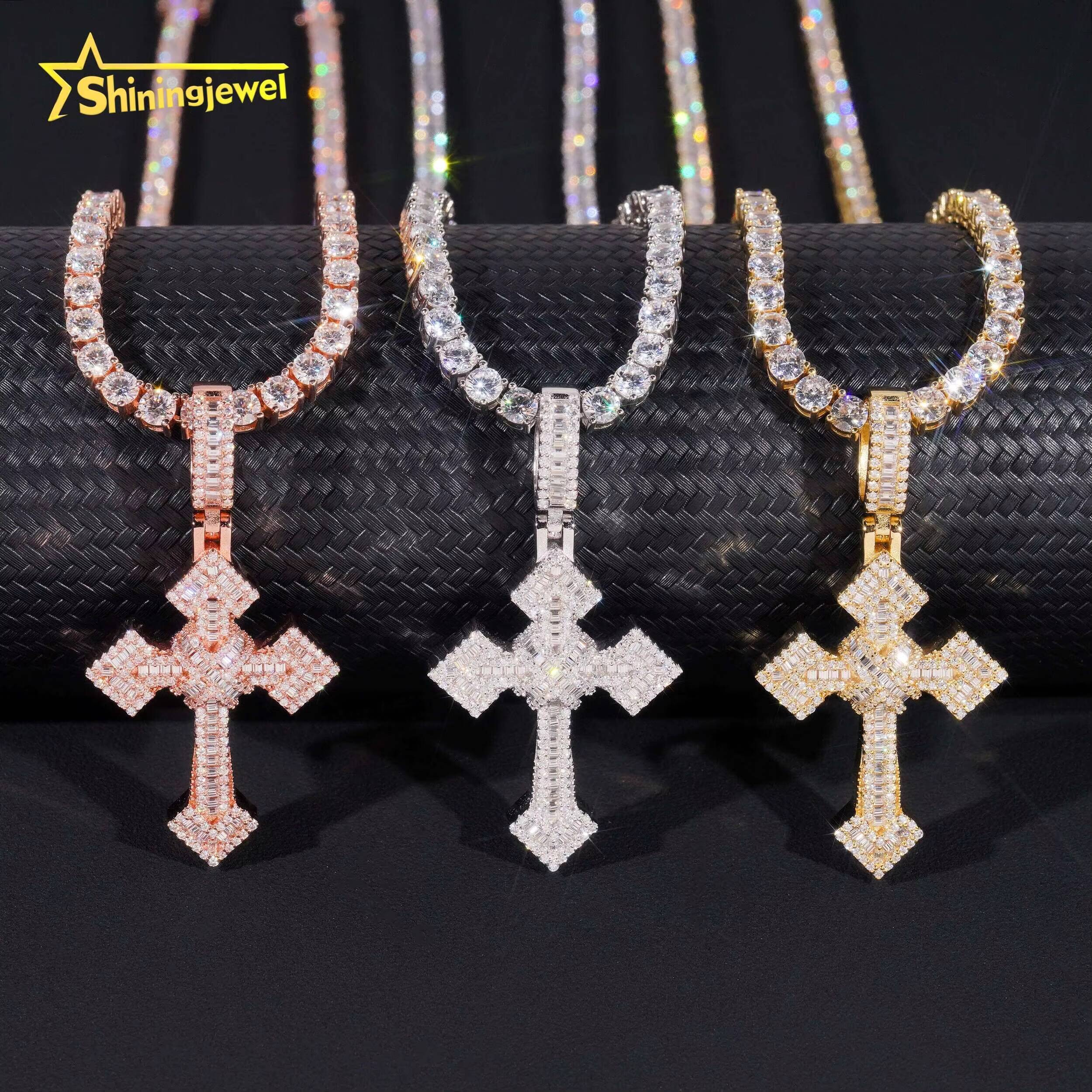 Cheap Price VVS Moissanite Cross Pendant S925 18K Gold Plated Gra Moissanite Pass Diamond Test Hip Hop Iced Out Pendant
