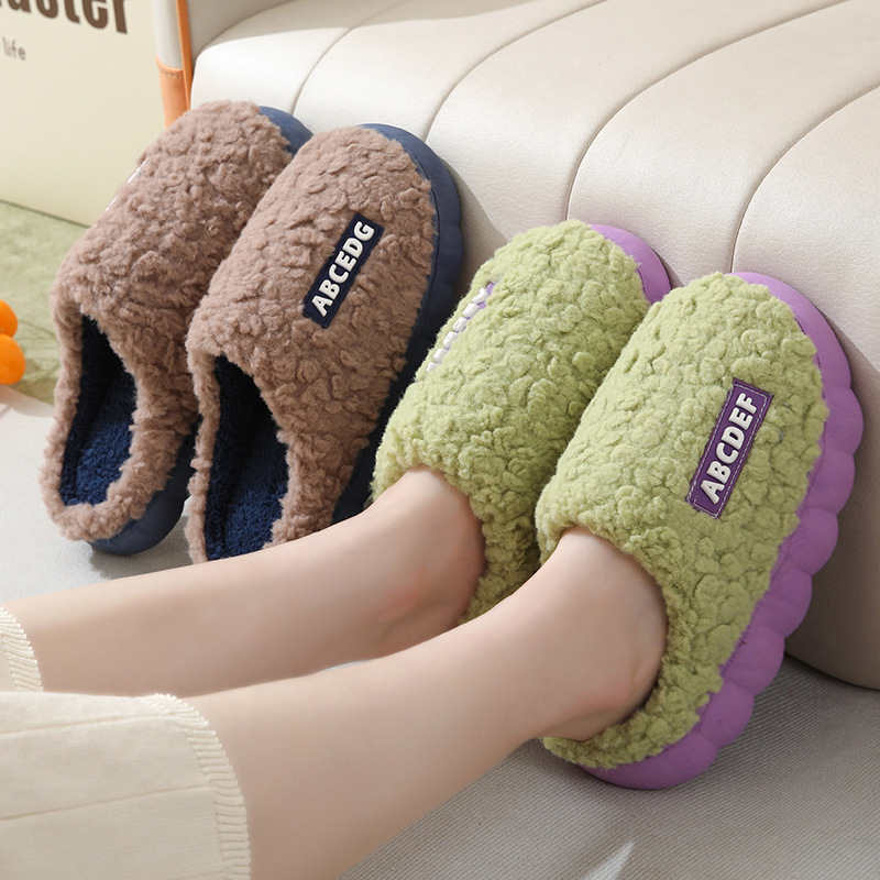 Slippers Thick Sole Fluffy Platform Indoor Outside Men And Women Couples Winter Household Fashion Plush Warm Cotton Shoes Ladies Unisex Home