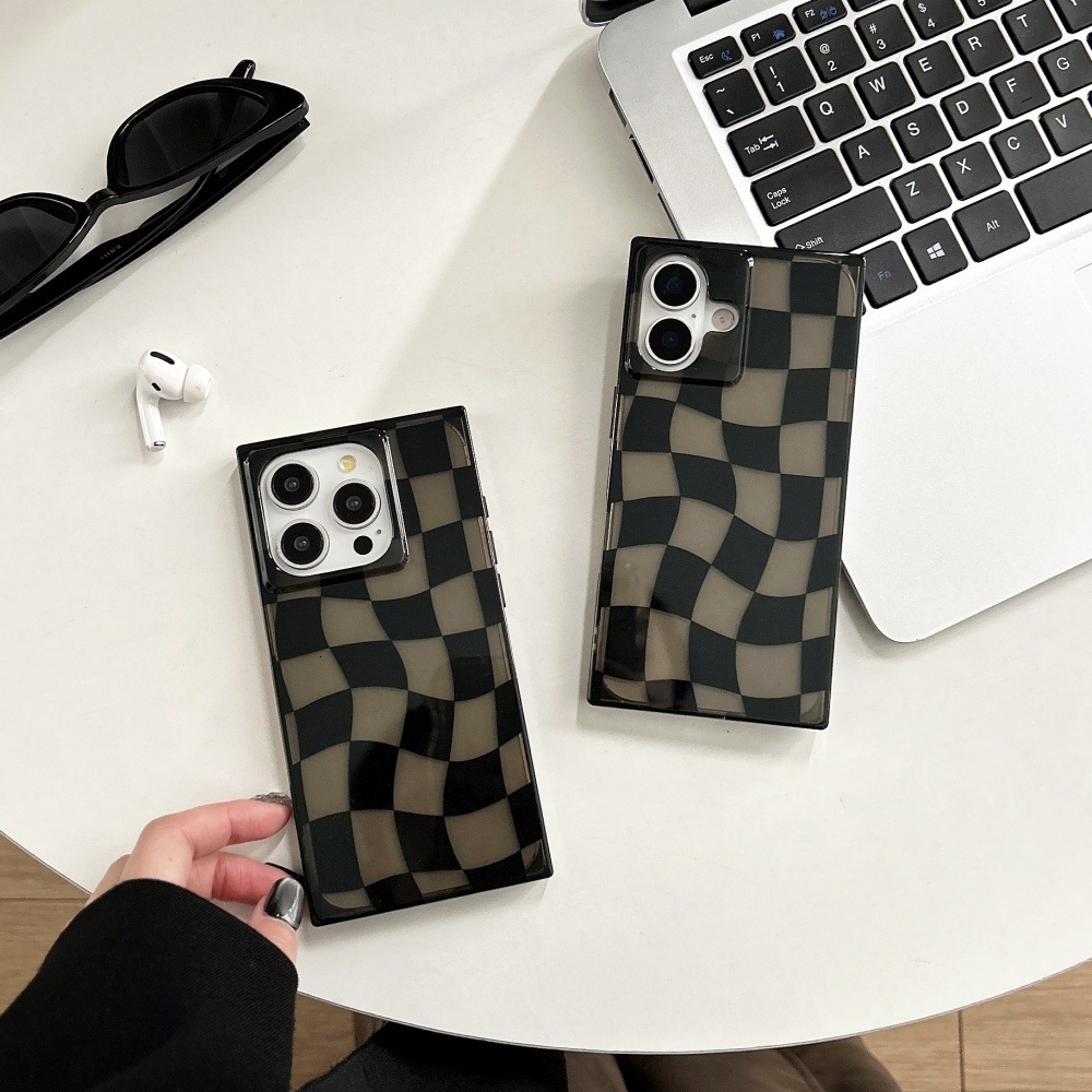 Twisted Checkerboard Phone Case Compatible With iPhone 17 Pro Max Square Transparent Black Shockproof Protective Case Apple 16/15