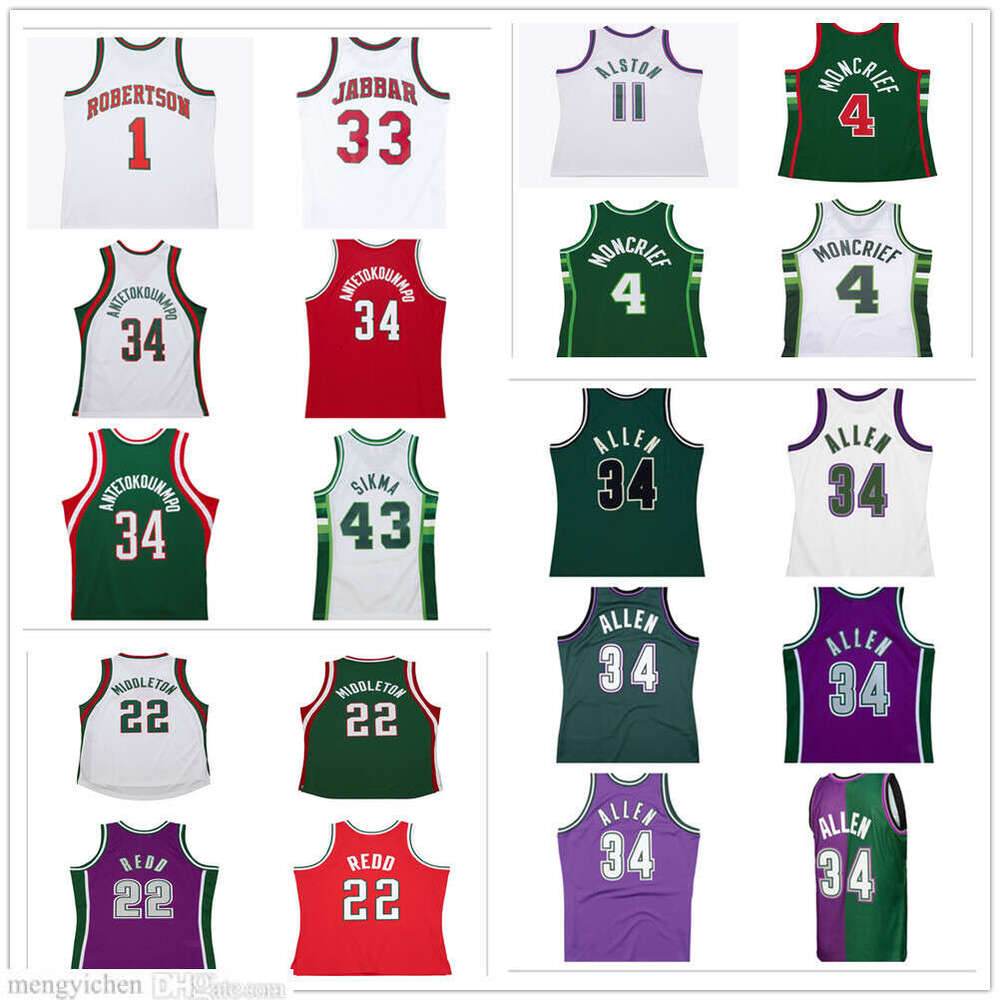 Retro Men's XS-6XL Basketball Jersey Oscar 1 Robertson Sidney 4 Moncrief Rafer 11 Alston Khris 22 Middleton 34 Antetokounmpo Ray 34 Allen Jack 43 Sikma Vintage