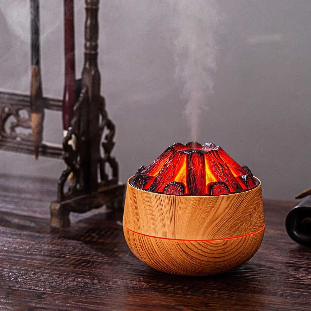 300ML Artificial Charcoal Fire Air Humidifier Ara Diffuser Mist Sprayer with Night Light Mini Diffuser for He Use C251204