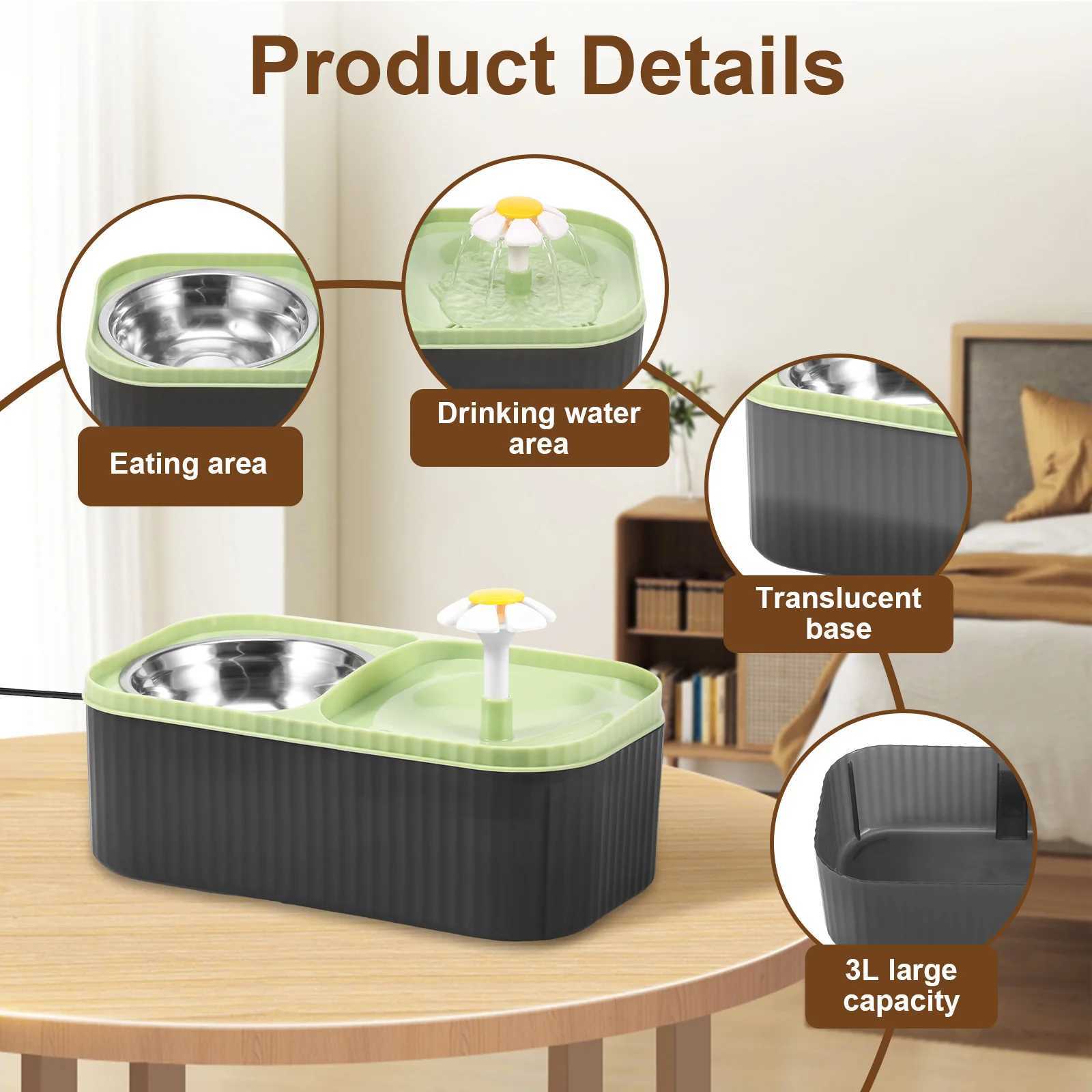 2in1 Water Fountain Cat Feeder Bowl 3L Cats automatic water dispenser with cat fountain filters Pet feeding watering supplies M251204