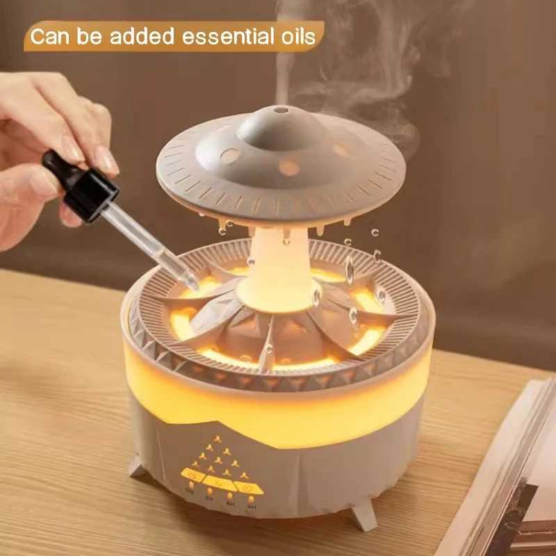 Raindrop UFO Shape Air Humidifier 2/4/8H Timing Colorf Night Light Aratherapy Essential Oil Diffuser He Bedro Best Gifts C251204