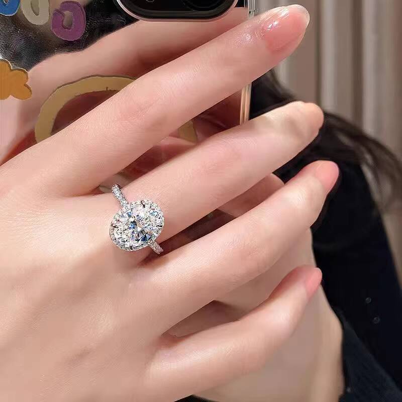 Wholesale S925 Sterling Silver Bridal Jewelry Ring 3Carat 5Carat Oval Shape Vvs1 D Color Moissanite Ring for Women Fine Jewelry