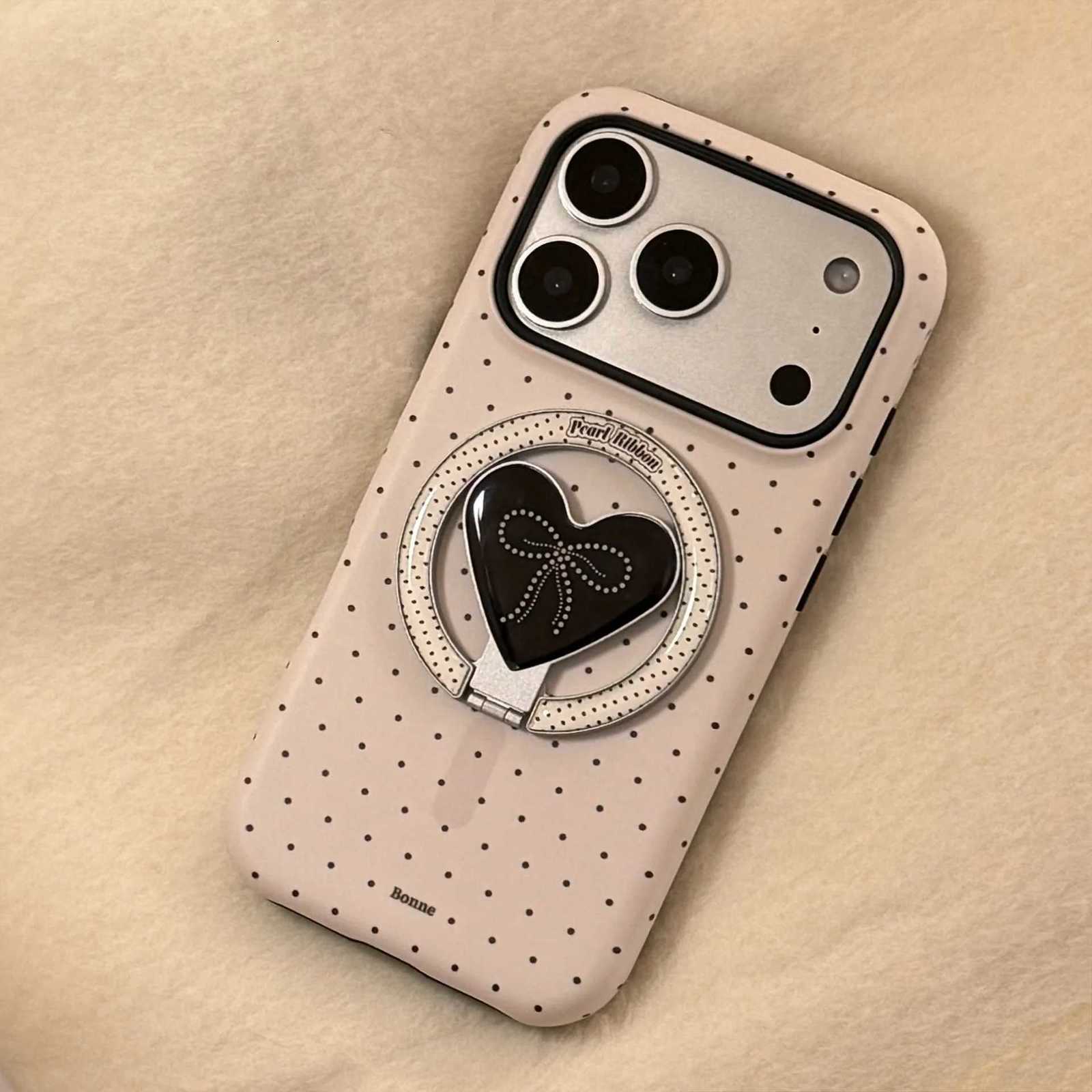Korean Polka Dots Love Bracket Magnetic Phone Case for iPhone 17 Air 16 15 14 13 12 mini 11 Pro Max Shockproof Hard Cover H251203