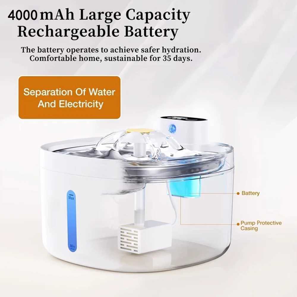 4000mAh Wireless Cat Water Dispenser Automatic Pet Water Fountain 26L/878oz Infrared Sensor Smart Dog Drinkier Filter Fountain M251204