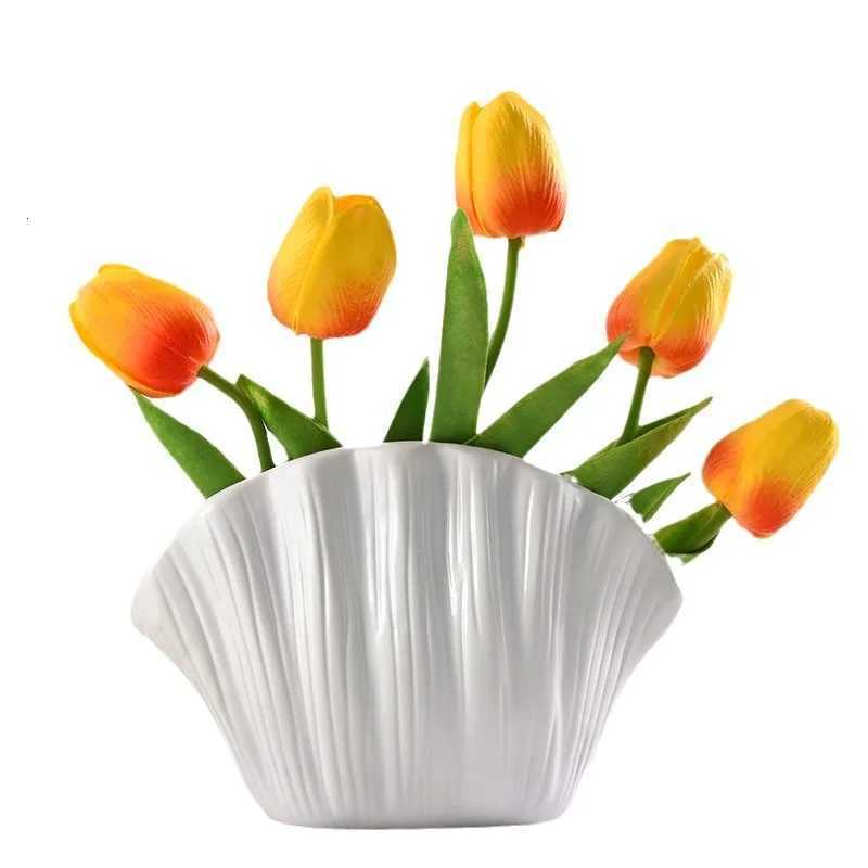 Coastal Shell-Shaped White Vase Plastic Flower Vases Folding Paper Style Dry Flower Bottle Table Centerpiece He Off Decor H251204