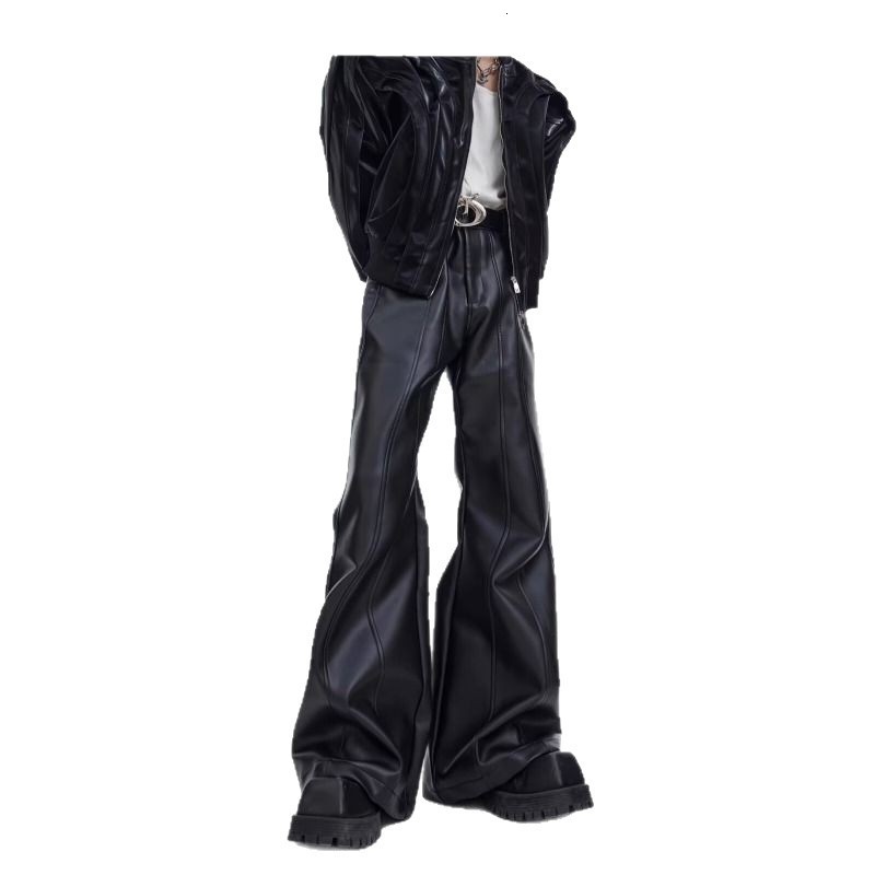 Mauroicardi Autumn Long Black Baggy Pu Leather Wide Leg Cargo Pants for Men Three-dimensional Pockets er Clothes 241213