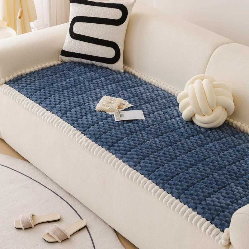Honeycomb Fleece Living Room Sofa Cushion Autumn/Winter Straight-Cut One-Piece Anti-Slip Seat Pad Thickened Plush Sofa Cover M251204 - view 3