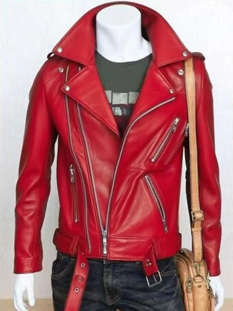 New Mens PU Leather Slim Fit Blazer Style Motorcycle Jacket Korean Style Casual CoatT251204