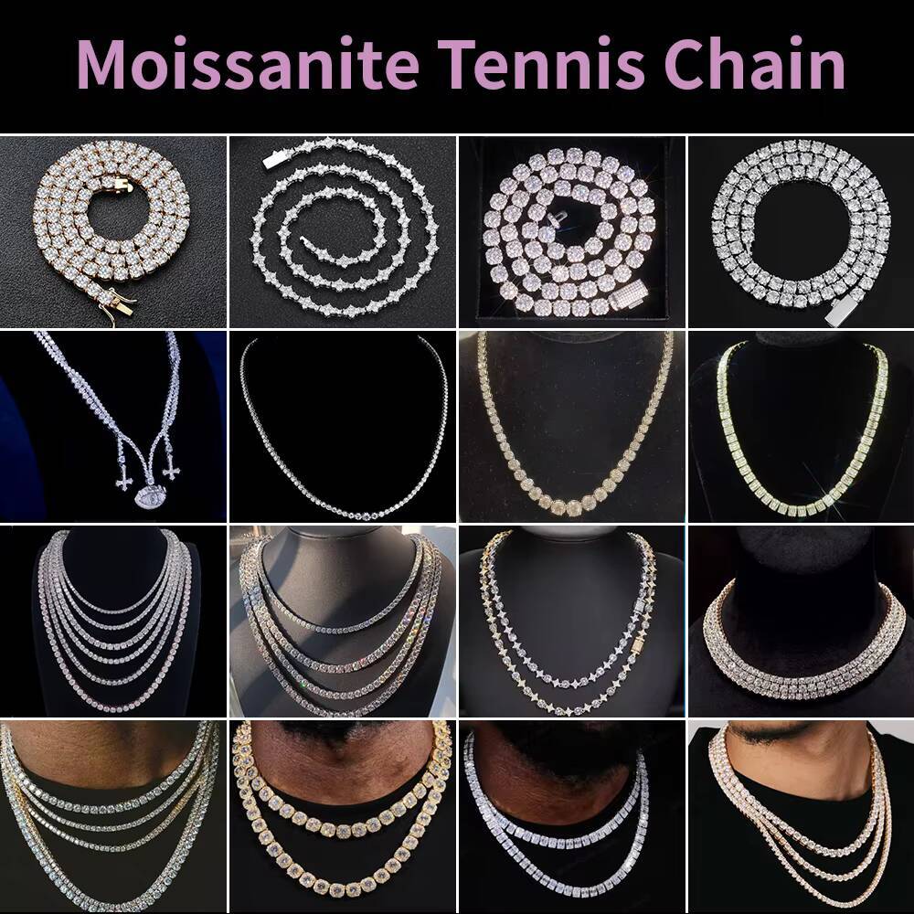 Factory Moissanite Chain 4mm 5mm Vvs Iced Out Necklace 925 Silver 14k 18k Gold Plated Moissanite Tennis Chain