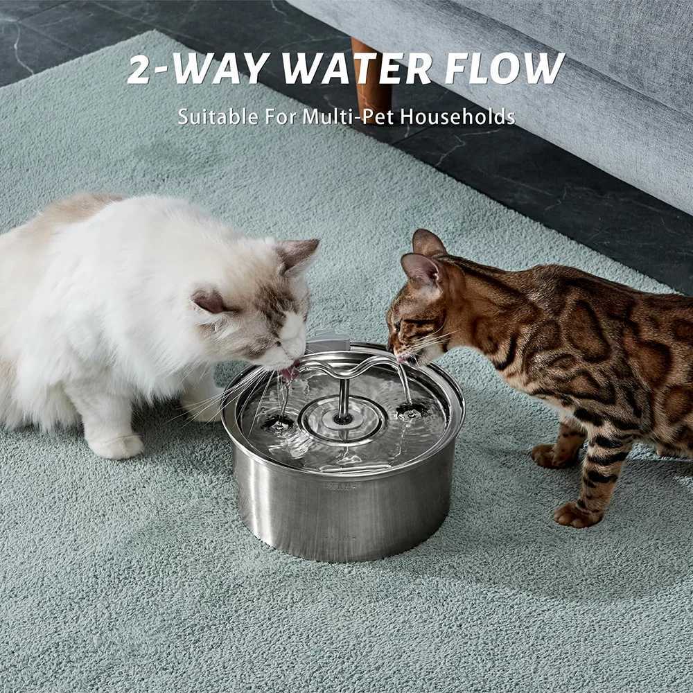 32L Automatic Cat Fountain Stainless Steel Pet Water Feeder Dog Water Dispenser with Level Window Suitable for Multiple Pets M251204