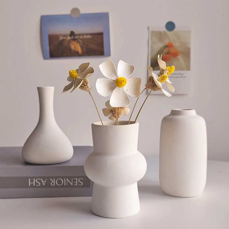 Nordic Ceramic Vase White Mini Flower Pot Modern Plants Bottle Decorative Floral Arrangement Display Vases He Table Decoration H251204