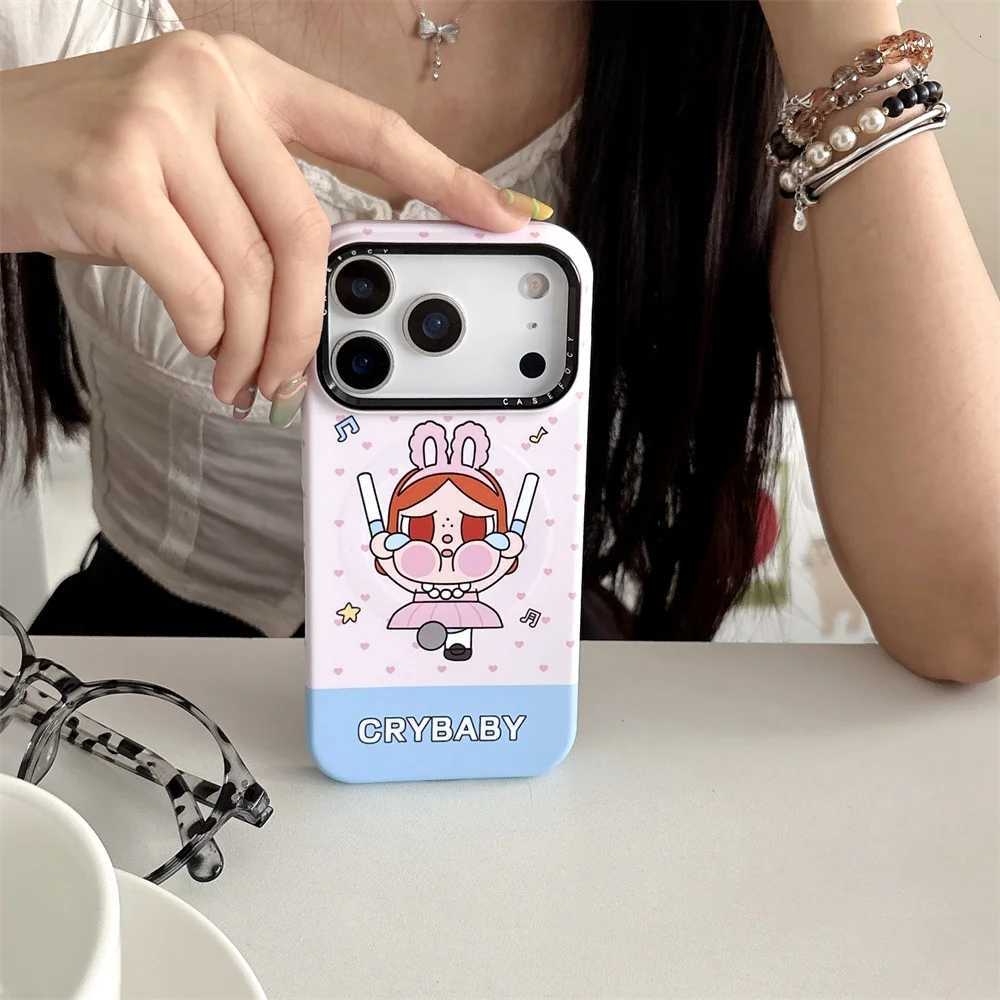 Cute Rabbit Crying Girl Magnetic Stand Phone Case For iPhone 16 Pro 17 Pro Max 14 15 Fundas Protective Cover For Cases H251203