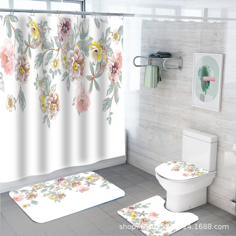 YL-37878 Eco-friendly Shower Curtain with Heat Transfer Printing, Waterproof, Comes with Hooks, Wholesale Available, Waterproof Shower Curtain