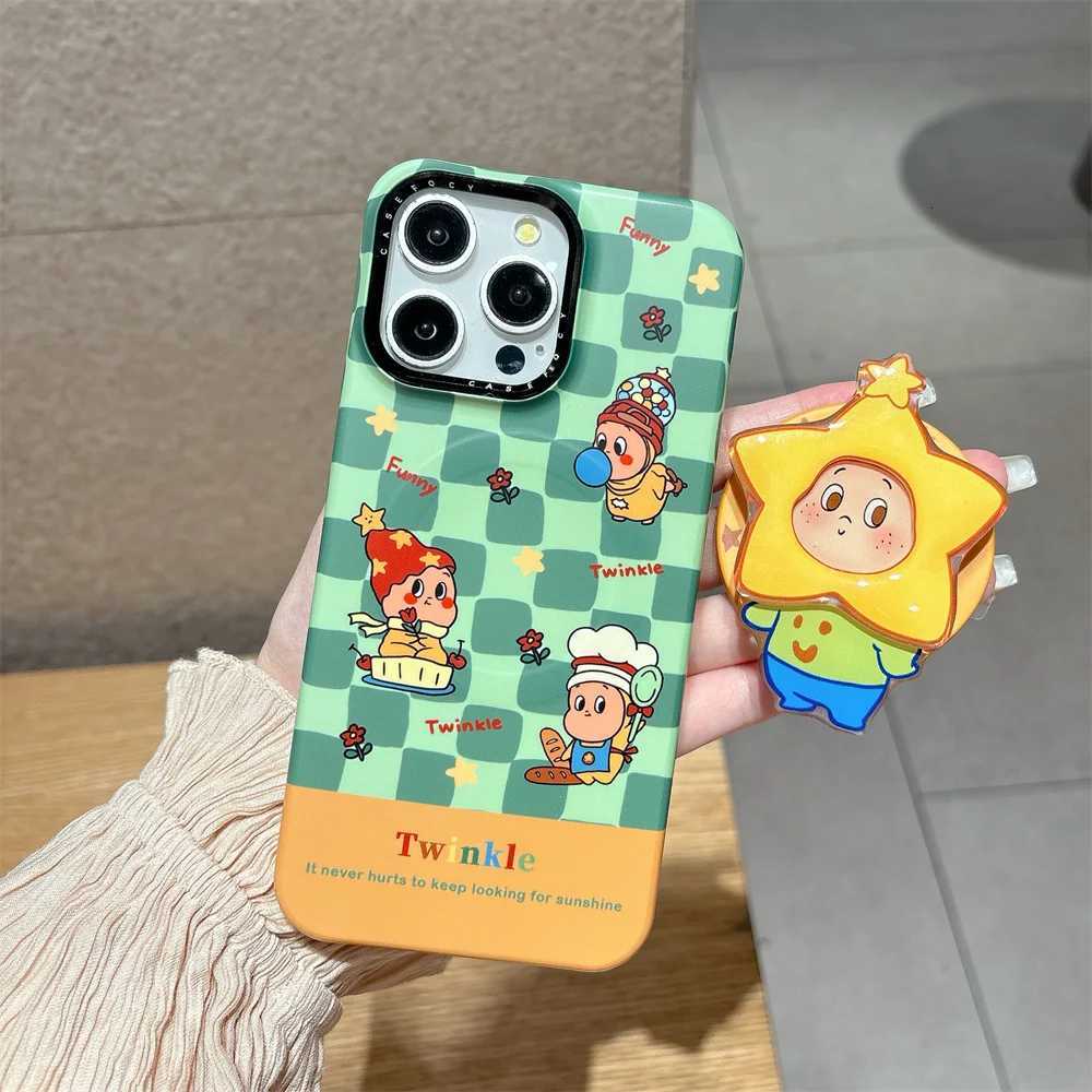 Fashion Plaid Funny Cartoon Star For Stand Phone Case for iPhone 17 16 Pro 15 Pro Max 14 13 Funda Cute Protective Cover H251203