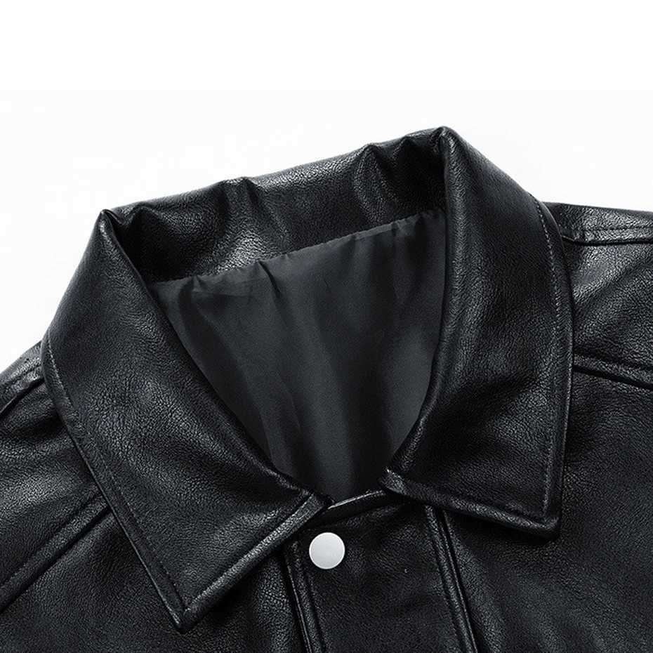 Turndown Collar PU Jacket Men Motorcycle Biker Jacket Coat Fashion Spring Autumn PU Coats Male Faux Leather Jackets BlackT251204