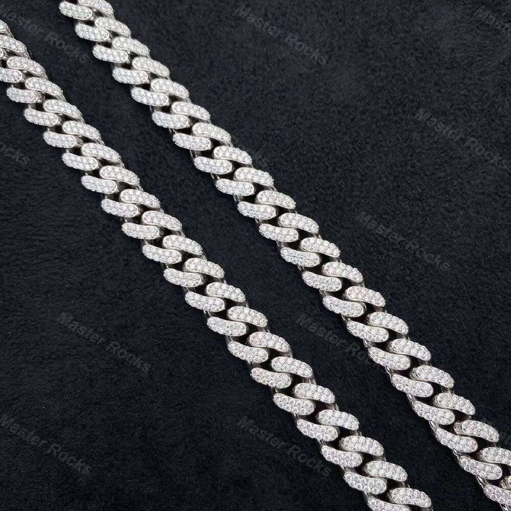 Custom Jewelry 10mm Two Row Iced Out Necklace D Color Vvs Moissanite Miami Cuban Chain 925