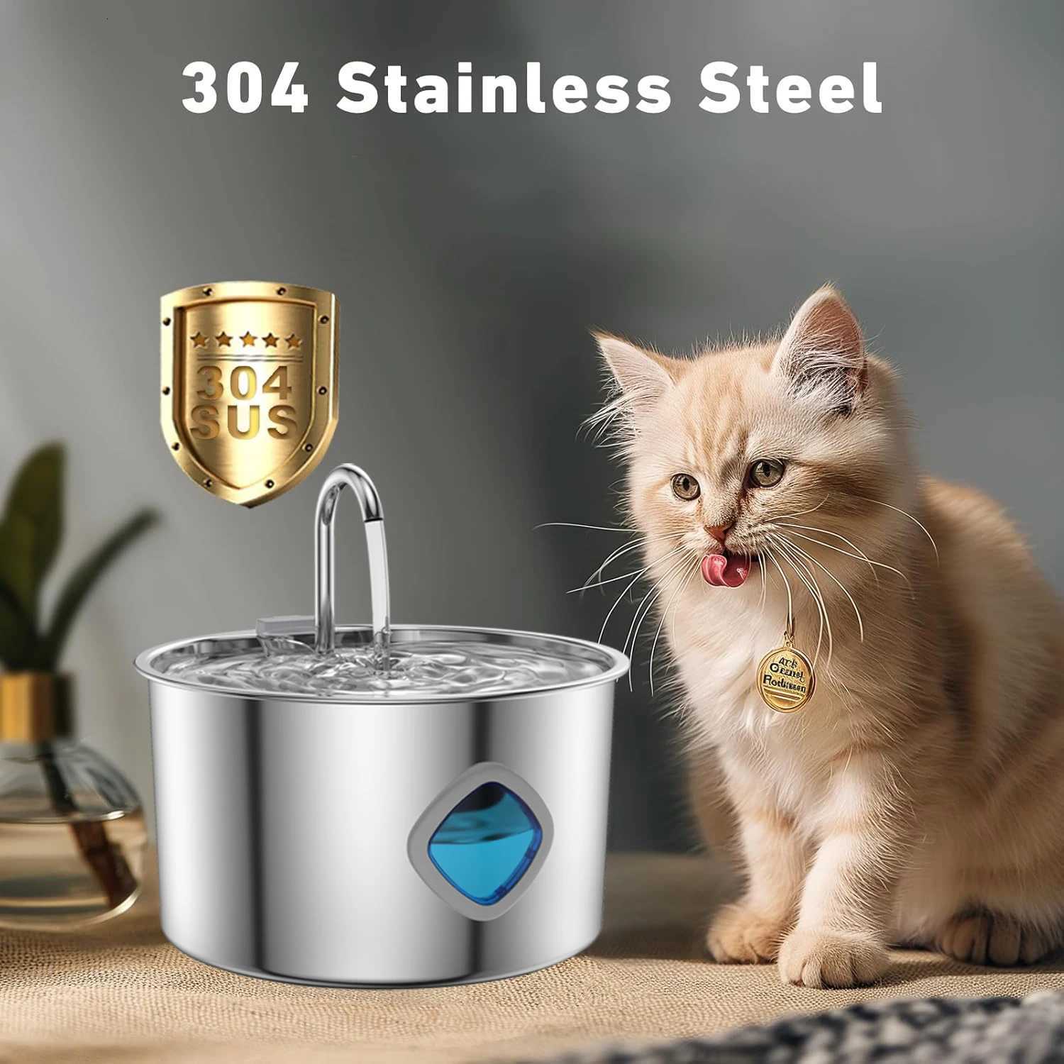 32L water fountain for a cat 304 Stainless Steel Automatic Fountains with USB Visible Window for Cats Dog Multiple Pet Supplies M251204 - view 3