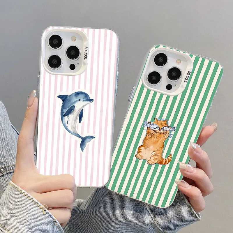 Colorf Marine Organism Striped Base Color Laser Phone Case For iPhone 16 15 14 Pro Max Plus 13 12 11 Pro Max Mini Back Covers H251203