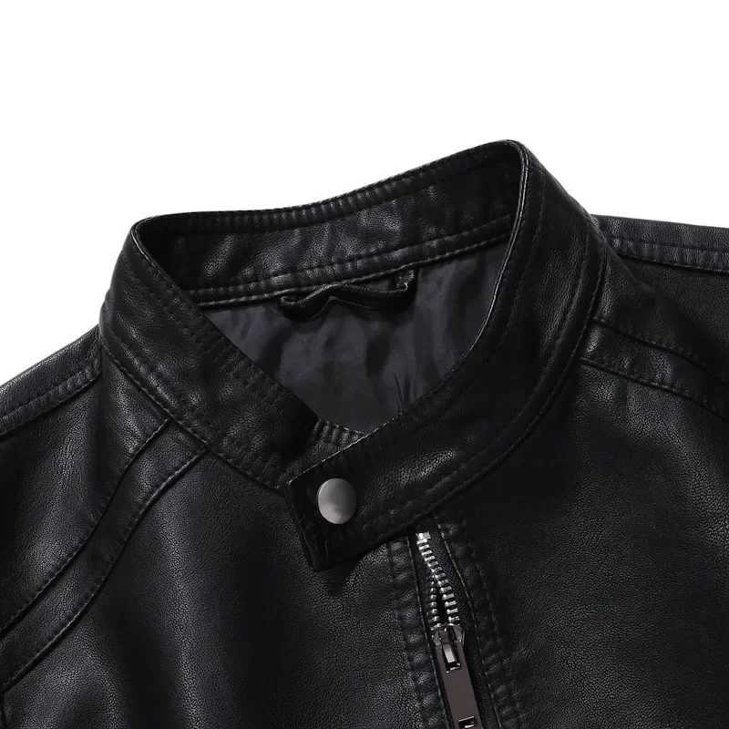 Brand Mens Pu Leather Jacket Motorcycle Biker Plus Szie 5Xl Outwear Mens Jackets Autumn Winter Warm Black Outdoor CoatsT251204