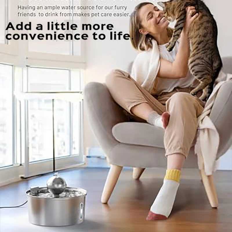 Water Level Window Pet Water Fountain 32L Stainless Steel with Ball Cat Fountain Cat Water Dispenser Cat Product M251204