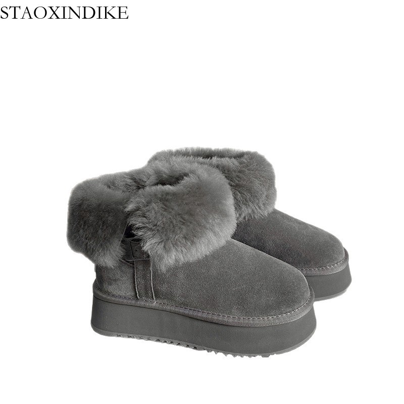 2025 Winter New Snow Boots for Women Thick Sole Warm Furry Shoes Non-Slip Long Boots Thickened Cotton Boots Height Increasing Cotton Shoes