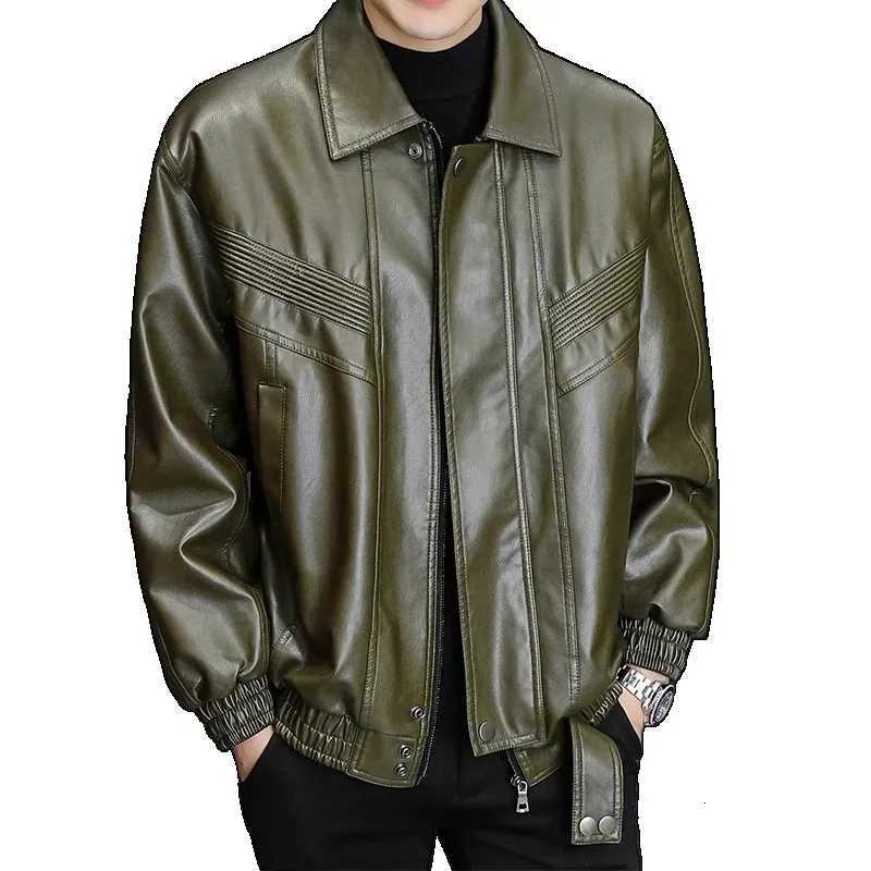 Massgorule Mens Autumn Winter Casual Leather Jackets Motorcycle Suits with Fleece Thickened Leather Jackets Loose Fashion CoatsT251204