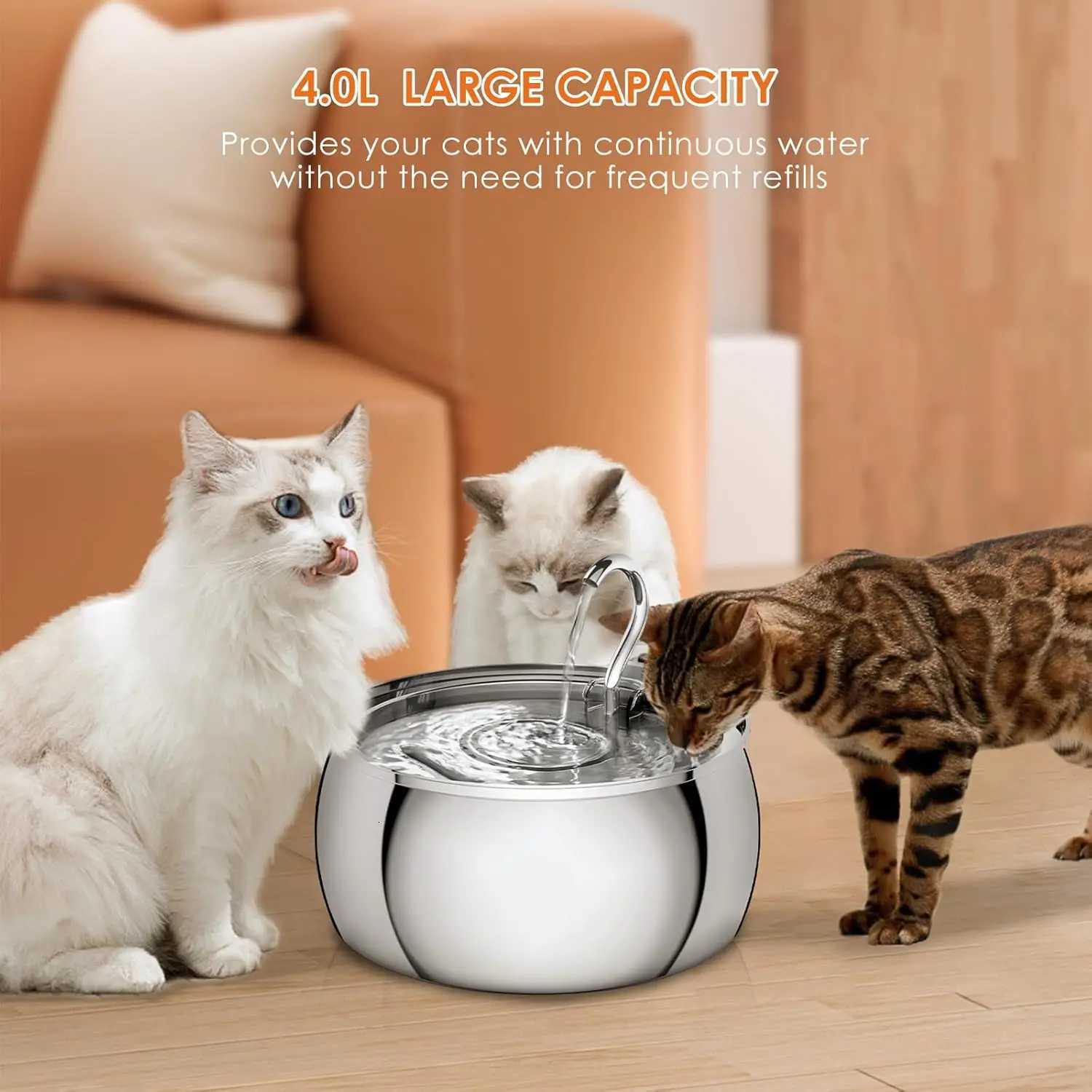 4L Ultra-Quiet Stainless Steel Cat Water Fountain Automatic Drink Filter Pet Drinking Dispenser Drinker For Cats Water Filter M251204