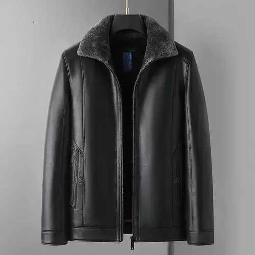 Mens Leather Jackets Autumn Winter Fleece Warm Motorcycle Coats Fashion Business Casual PU Leather Jackets Men Slim OuterwearT251204