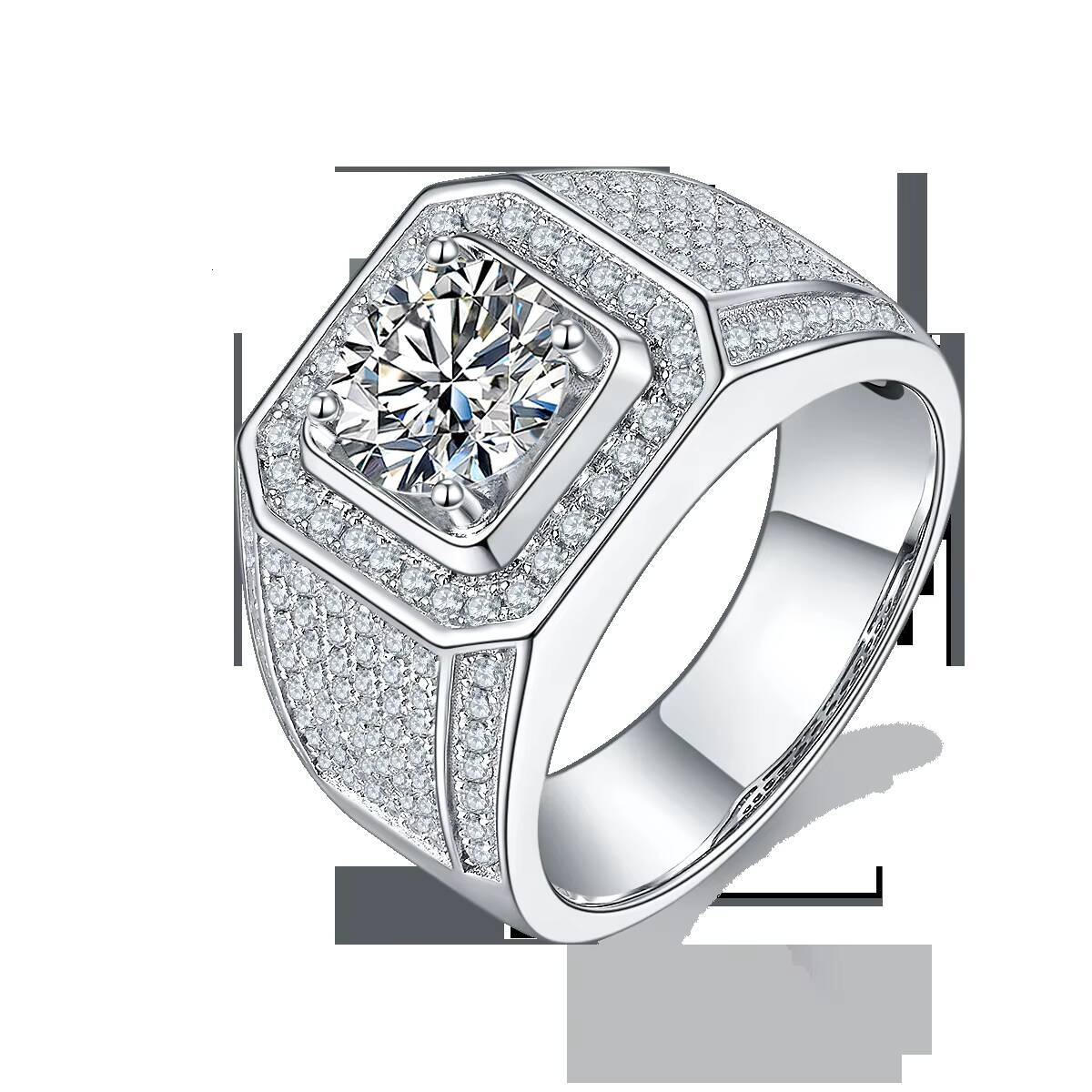 925 Sterling Silver Moissanite Mens Ring Durable Hypoallergenic Wedding Band for Him