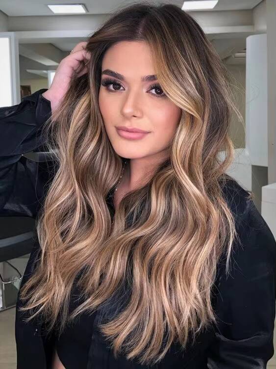 Cuticle Aligned Natural Human Hair Wig with 6x7inch Topper Silk Base 4x4 Blonde Brown Highlight Straight Wavy Toupee for Women
