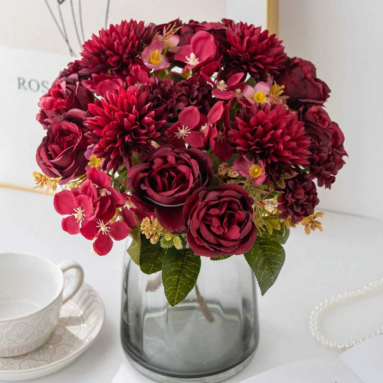 Artificial Flowers Silk Ball Chrysanthem Peony He Ro Wedding Bridal Bouquet Decora Vntine Outdoor Yard Garden DIY Gifts H251204