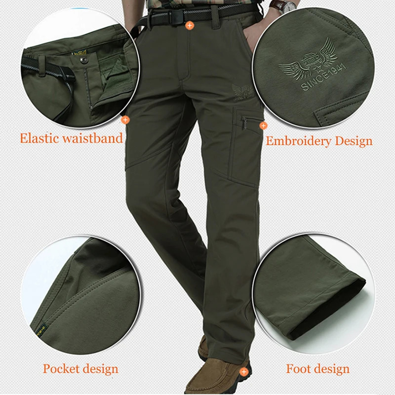 Outdoor Work Tactical Pants Men Winter Casual Cargo Trousers Waterproof Fleece-lined Pant Elastic Hiking Traveling Workwear 251202