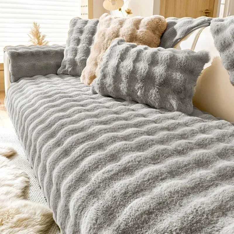 Cream Style Plush Sofa Cushion Winter Warm Dust-proof Sofa Covers Thicken Non-slip Universal Couch Slipcovers for Living Room M251204 - view 7