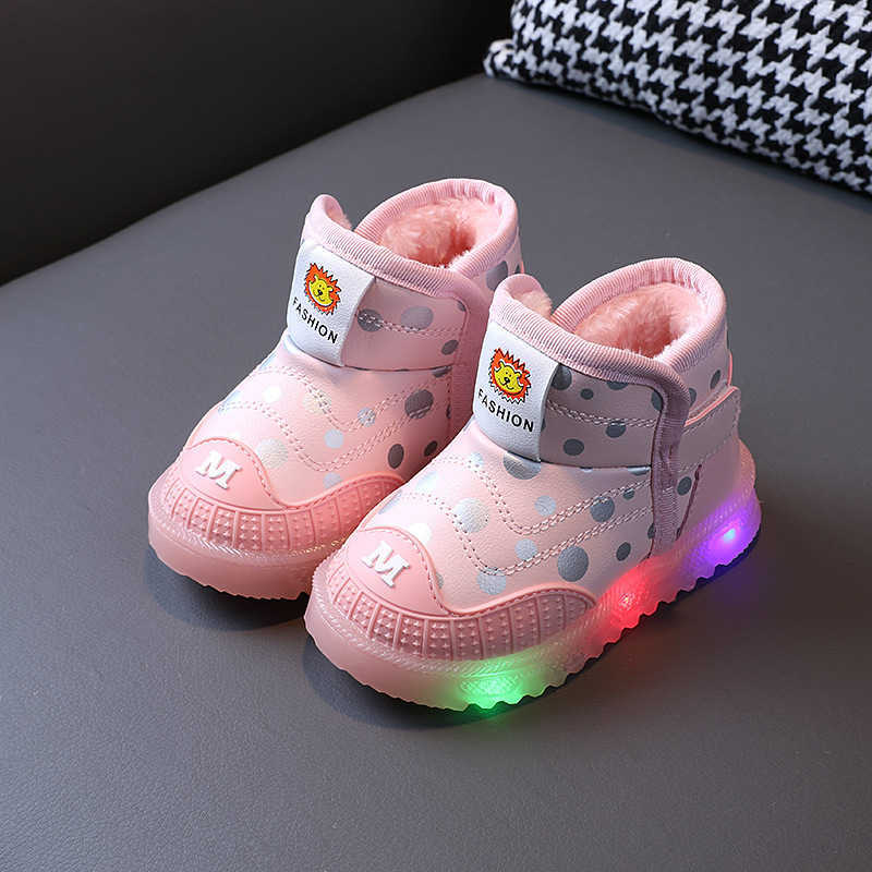 Lighted snow boots for girls aged 1-6, boys and girls. Thick and warm cotton shoes for toddlers. Flashing lights on the shoes. X251204