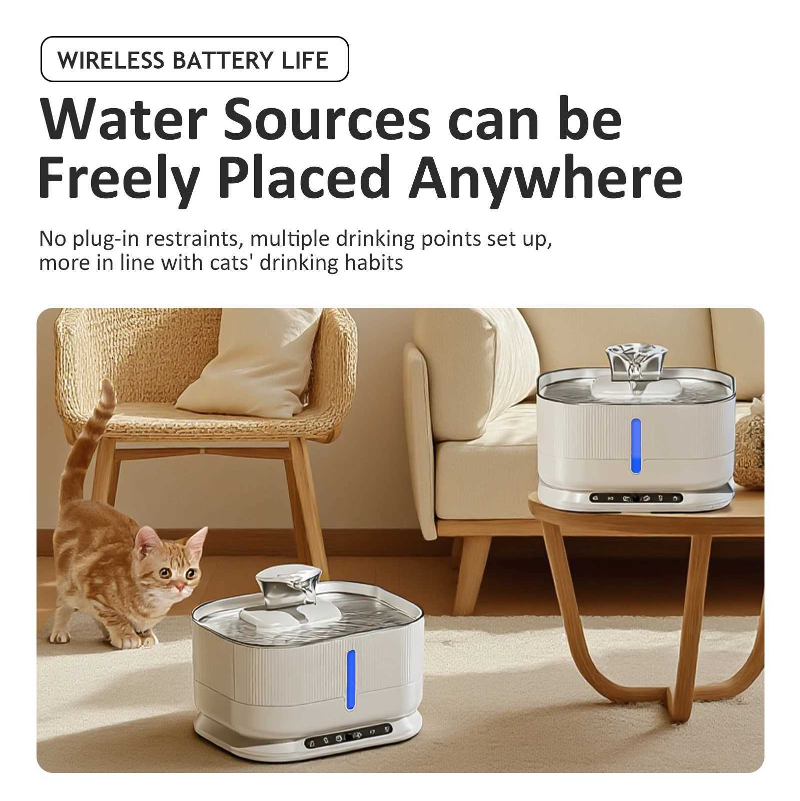 Wireless Cat Water Fountain Stainless Steel Smart Sensor Auto Circulating Filter LED Water Level Quiet Pet Drinking Dispenser M251204 - view 3