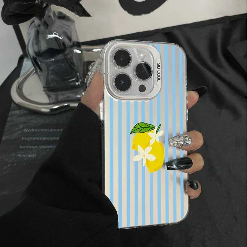 Striped Lemon Case For iPhone 16 11 12 Pro Max 16e 17 Air 13 Mini XR XS Max X 6 6S 7 8 Plus Laser Fl Protection Phone Casing H251203
