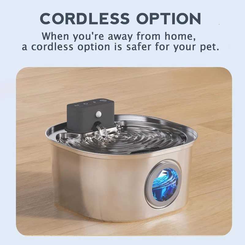 32L Wireless Cat Water Fountain Automatic Sensor Stainless Steel Cat Dog Water Fountain Dispenser Multiple Pet Drinking Bowls M251204