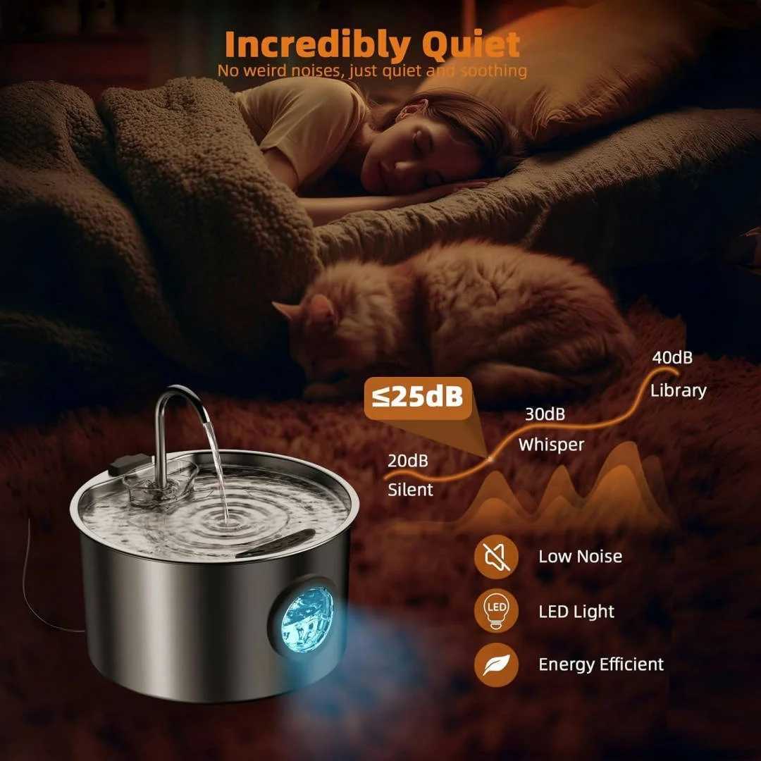 Stainless Steel Cat Water Fountain 108oz Pet Fountain Dispenser Automatic for Inside Dog Cats Drinking Replaceable filters M251204
