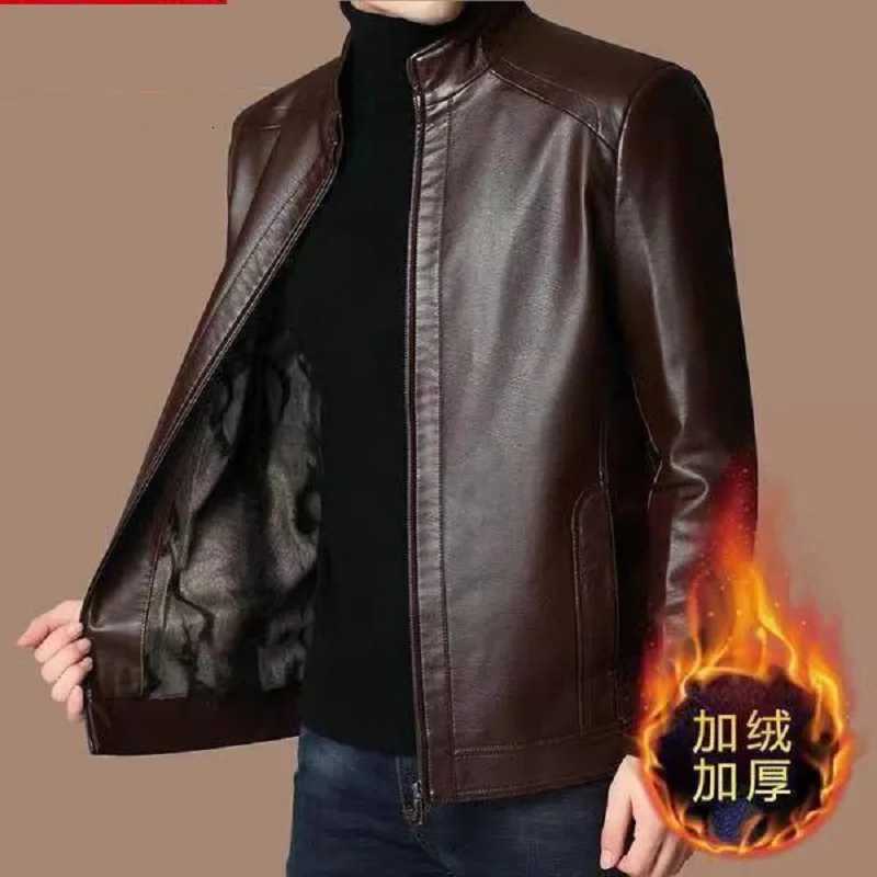 New autumn and winter mens sheepskin jacket with velvet solid color slim fit stand up collar sports jacket windproof and cold dT251204