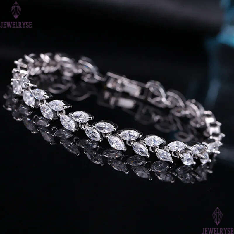 Fashionable designer jewelry Leaf Charm bracelet Silver White Blue AAA Cubic Zirconia Copper Top Quality Brass Bracelets Bangles For Women Party Gift