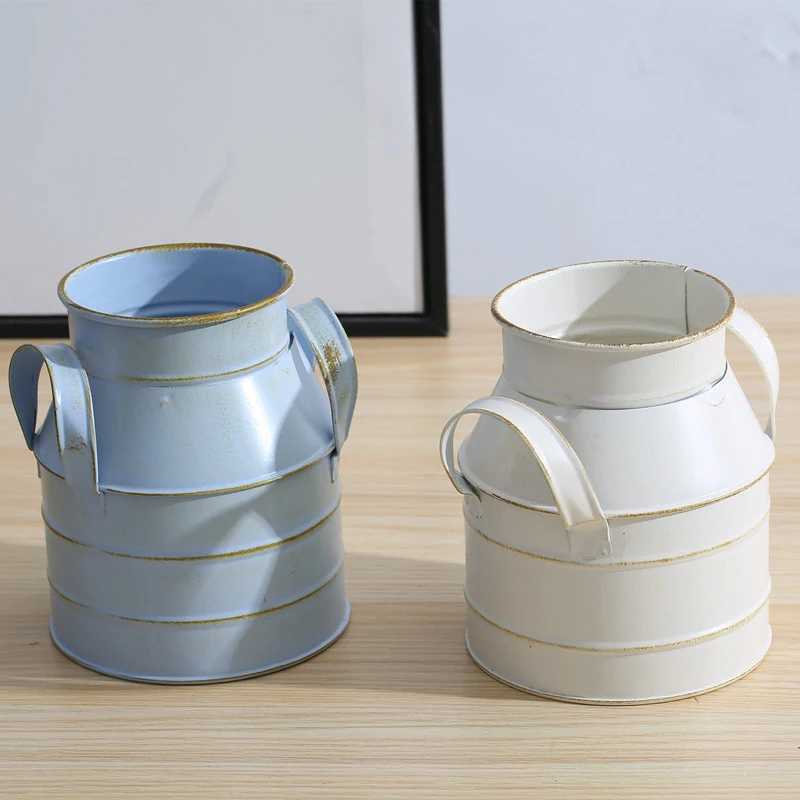 Garden Plants Flower Vase Iron Bucket Metal Vase Craft Holder He Decor Galvani Finish Balcony Country Rustic Desktop Bucket H251204