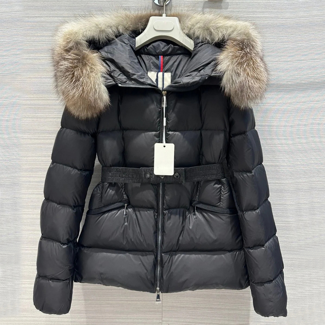Womens puffer jackets coat designer jacket women winter boed down jackets fur coats real raccoon hair collar long parkas with belt ladies outerwear black