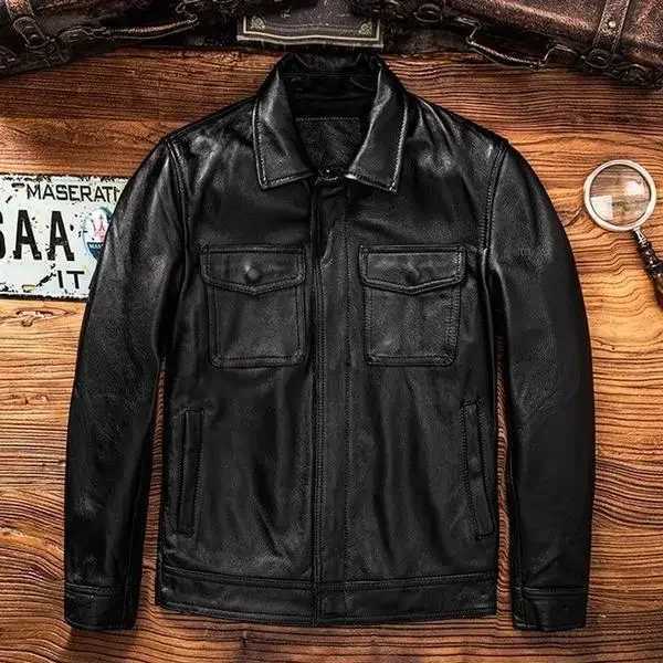 Mens Genuine Leather Jacket High End Motorcycle Biker Coat Autumn Winter New Lapel Style Riding Suit Fashion Real Leather OuterwT251204